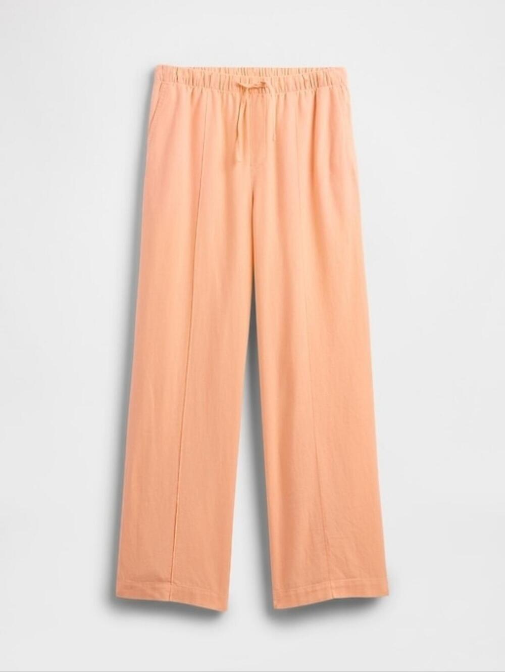 NWT Gap Mid Rise Linen-Blend Pull-On Wide-Leg Pants Orange Kiss SMALL TALL ST
